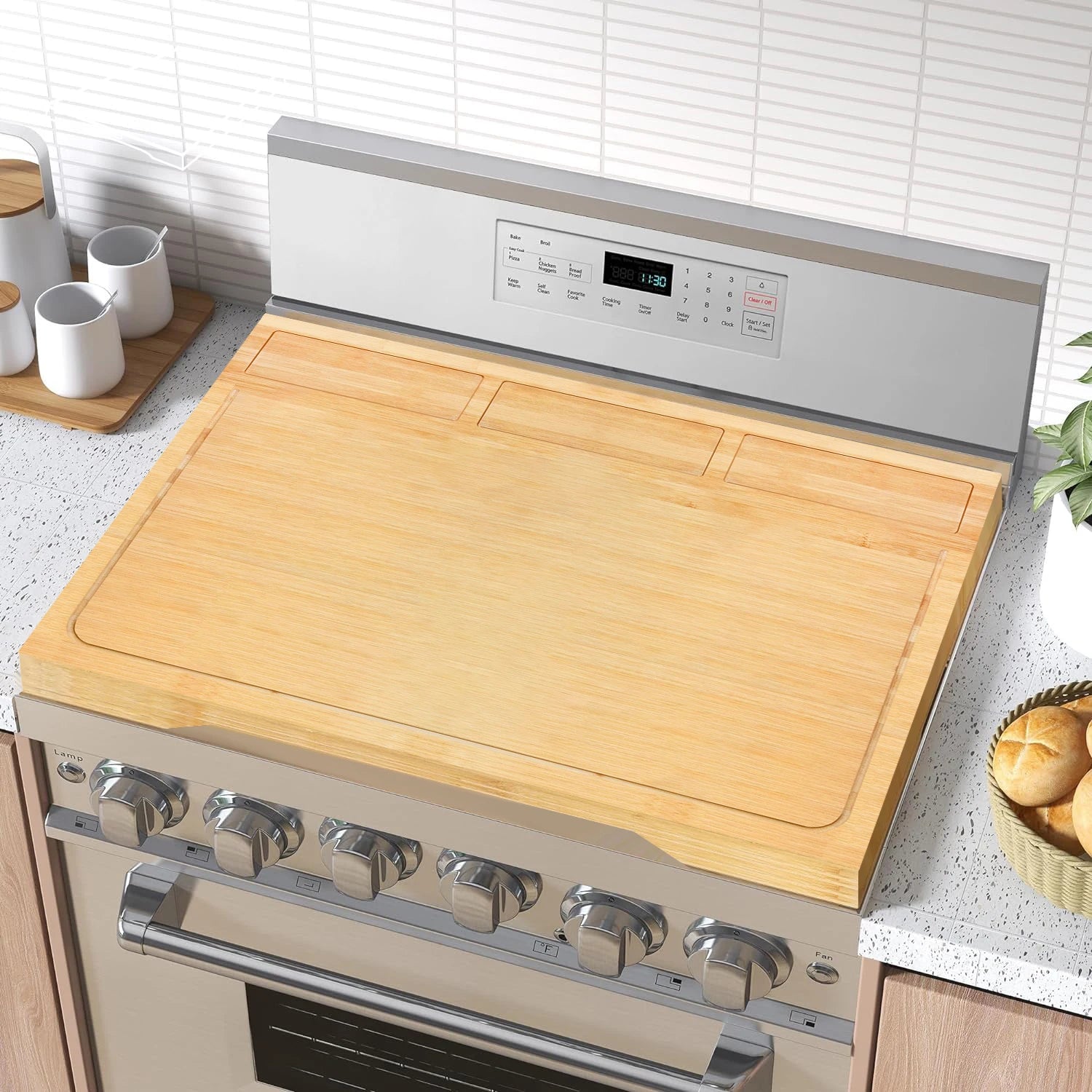 Acacia Wood Noodle Chopping Board Stove Cover Bamboo Stove Top Cover With Handles Stove Covers for Gas Stove Top