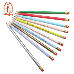Custom 7.5 Inch #2 HB 2B Graphite Pencil With Logo Assorted Wooden Pencil With Eraser Positive Slogan Print for Office & School