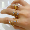 YF2859 Personality Waterproof Jewelry Stainless Steel Diamond Couple Ring 18k Gold Plated Shiny Zircon Engagement Open Rings