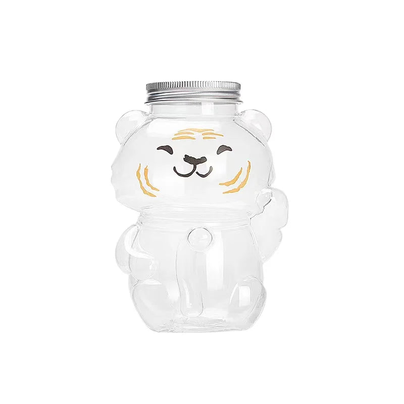 350ml 500ml Empty PET Cat-Shaped Disposable Plastic Beverage Bottle With Aluminum Lid for Juice Milk