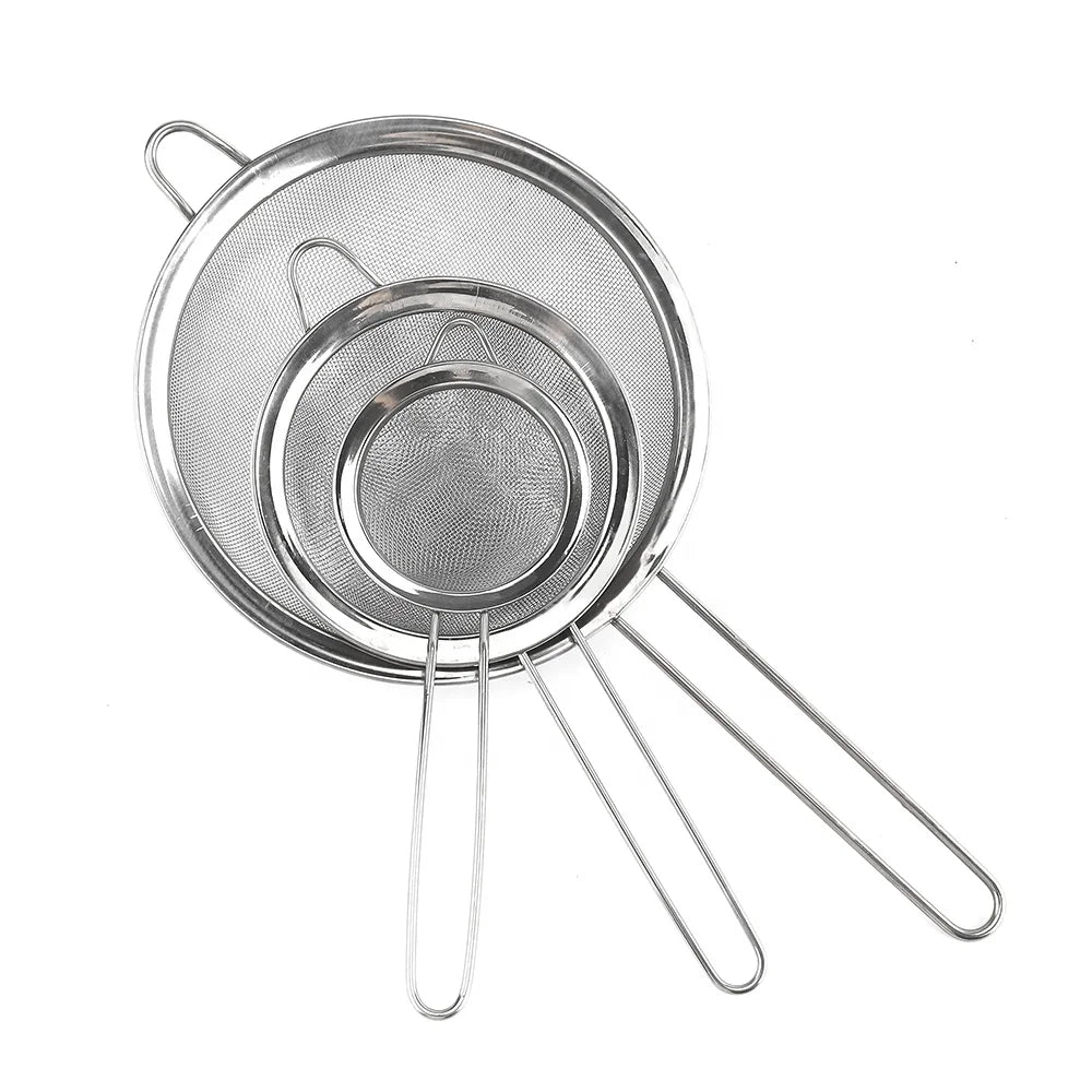 Set of 3 Kitchen Tool Stainless Steel Fine Mesh Strainer Tea Mesh Strainer