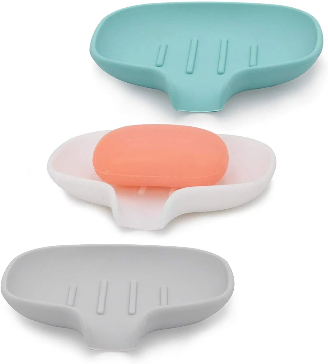3 Pack Silicone Soap Dish Self Draining Bar Soap Holder for for Kitchen Bathroom
