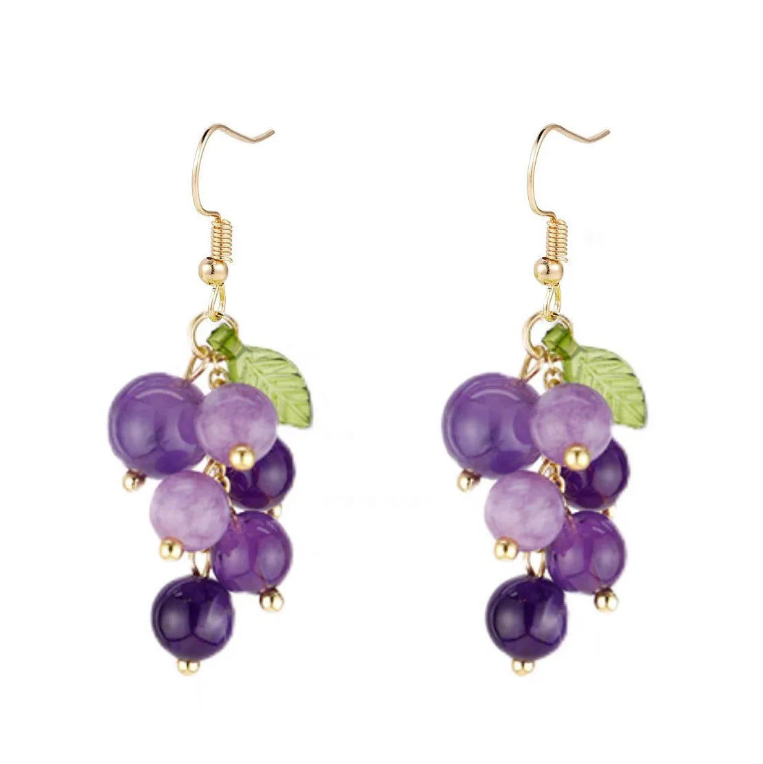 Wholesale Diy Crystal Beads Girls Hook Earrings Purple Grape Gold Fruit Pendent Earrings