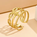 Fashion Jewelry Rings Hollow Women Jewelry Gold Plated Stainless Steel Waterproof Ring Adjustable Rings for Men