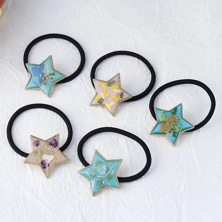 Star Charms Hair Ties Pressed Flower Hair Band Scrunchies Elastics Pigtail Ponytail Holders Hair Bows Rubber Ropes