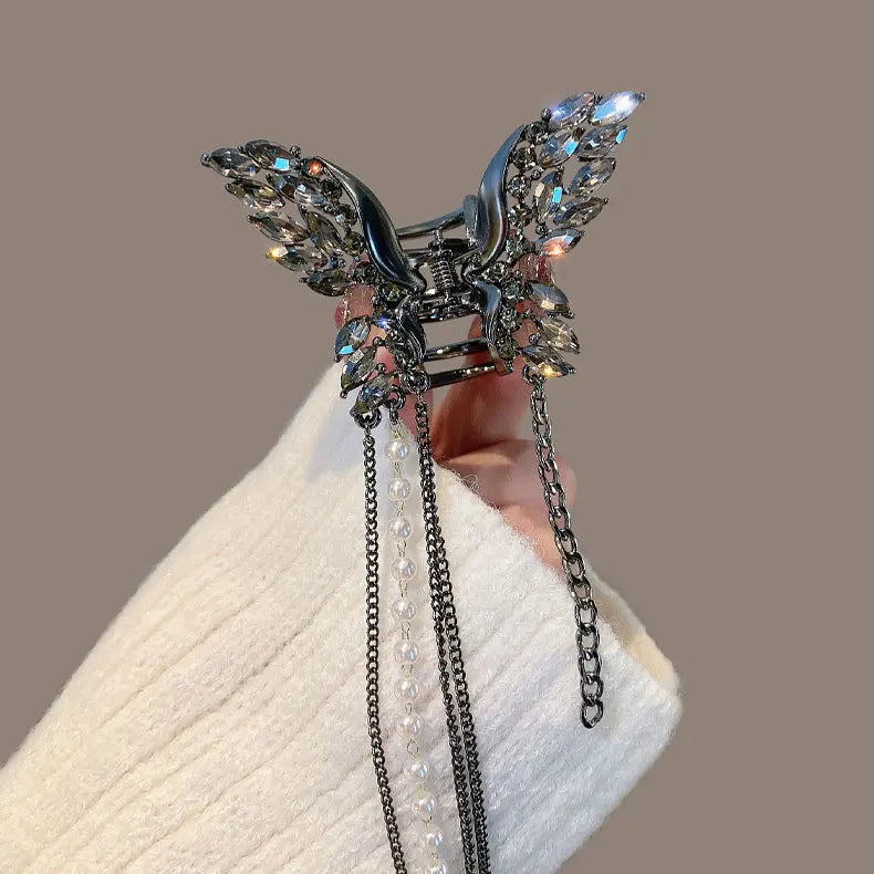 Korean Style Small Diamond butterfly Metal Hair Claw Tassel Shark Clip Women's Hair Accessories for Girls