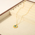 Vintage 18K Gold Plated Starmoon Dripping Enamel Pendant Necklace Stainless Steel Blue Star Sun and Moon Jewelry