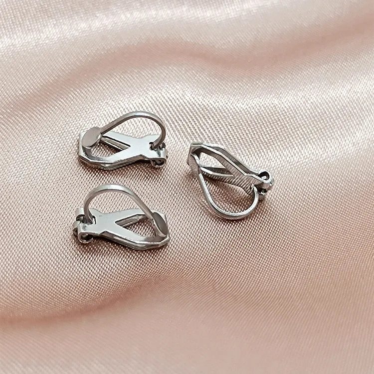 Metal China Fashion Clip on Titanium Silver Korean Screw Stainless Steel Wholesale Women Triangle Earrings Finding Earring Clips