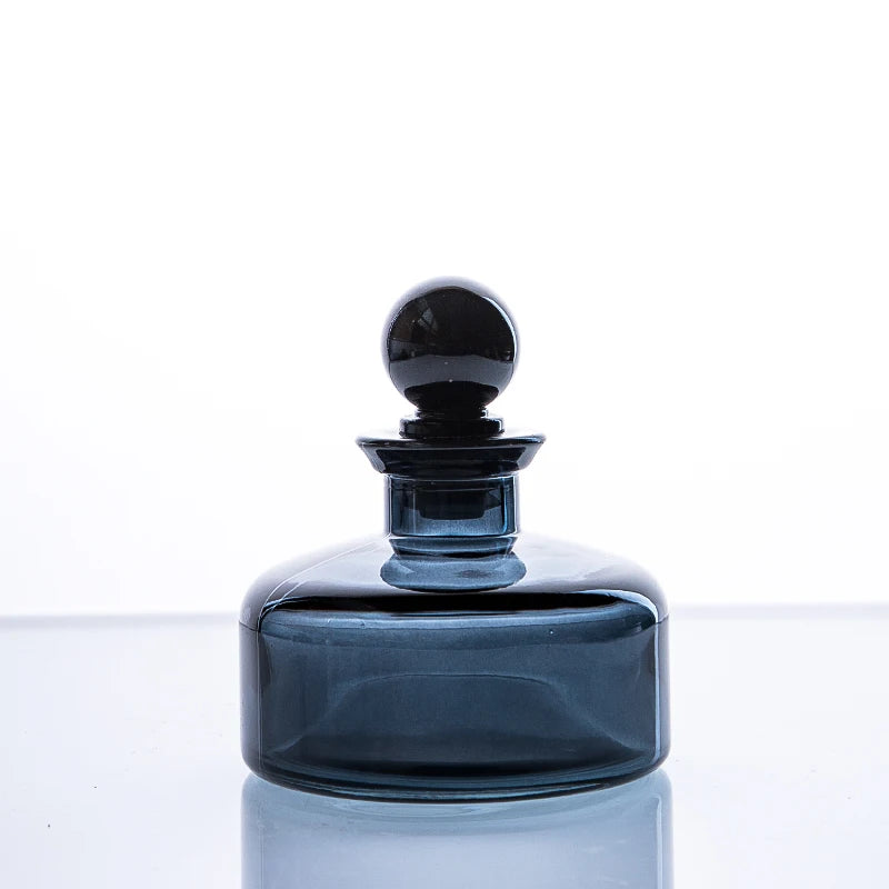 Luxury 200ml Color Custom Blue Empty Glass Reed Diffuser Bottle Wholesale Simple Round Stained Glass Aromatherapy Bottle