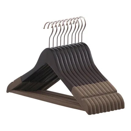 Solid Wood Flocking Shoulder Non-slip Seamless Household Retro Wooden Hangers for Clothes Wood Shirt Dress