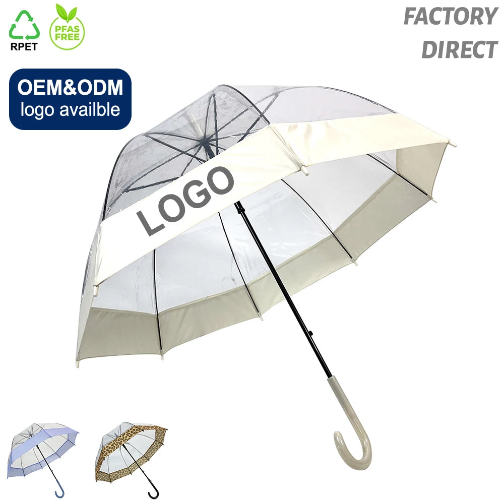 OVIDA Customise Transparent Clear Plastic Handle POE Material Fiberglass Ribs Semi-Automatic Open Straight Umbrella Wholesale