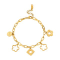 Trendy Stainless Steel Gold Plated Adjustable Length Bracelet with Flower Charm for Women Nickel Free for Gift Anniversary Party