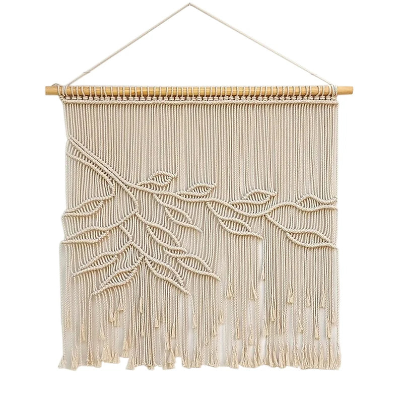 Bohemia  square Eco-friendly Wall Hanging  Leaves Long Tassel Curtain Room Decoration Macrame Wall Hanging for Curtain an