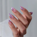 BTArtbox Luxury Artificial False Fake Nails Wholesale Short Almond Soft Gel Purple 3D French Tip Press on Nails Set With Glue