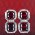 CAOSHI Factory Hot Sale Square Shaped Red Crystal Round 3A Zircon Earrings for Bride Wedding Silver Plated Stud Earrings Women