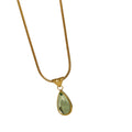 G2278 Wholesale Collier 18K Gold Plated Stainless Steel Glass Green Blue Waterdrop Emerald Pendant Necklace Jewelry for Women