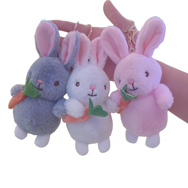 Cute Fluffy Plush Animal Rabbit Bunny Keychain Carrot Rabbit Doll Kawaii Designs Stuffed Animal Toys Peluches Plushie Keychains