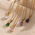 18K Gold Plated Classic Jewelry Stainless Steel Cubic Zirconia Birthstone Waterdrop Pendant Necklaces