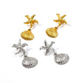 Wholesale Custom Stainless Steel Dangle Earrings Gold Plated Waterproof Starfish Shell Ocean Beach Accessories Fashion Jewelry