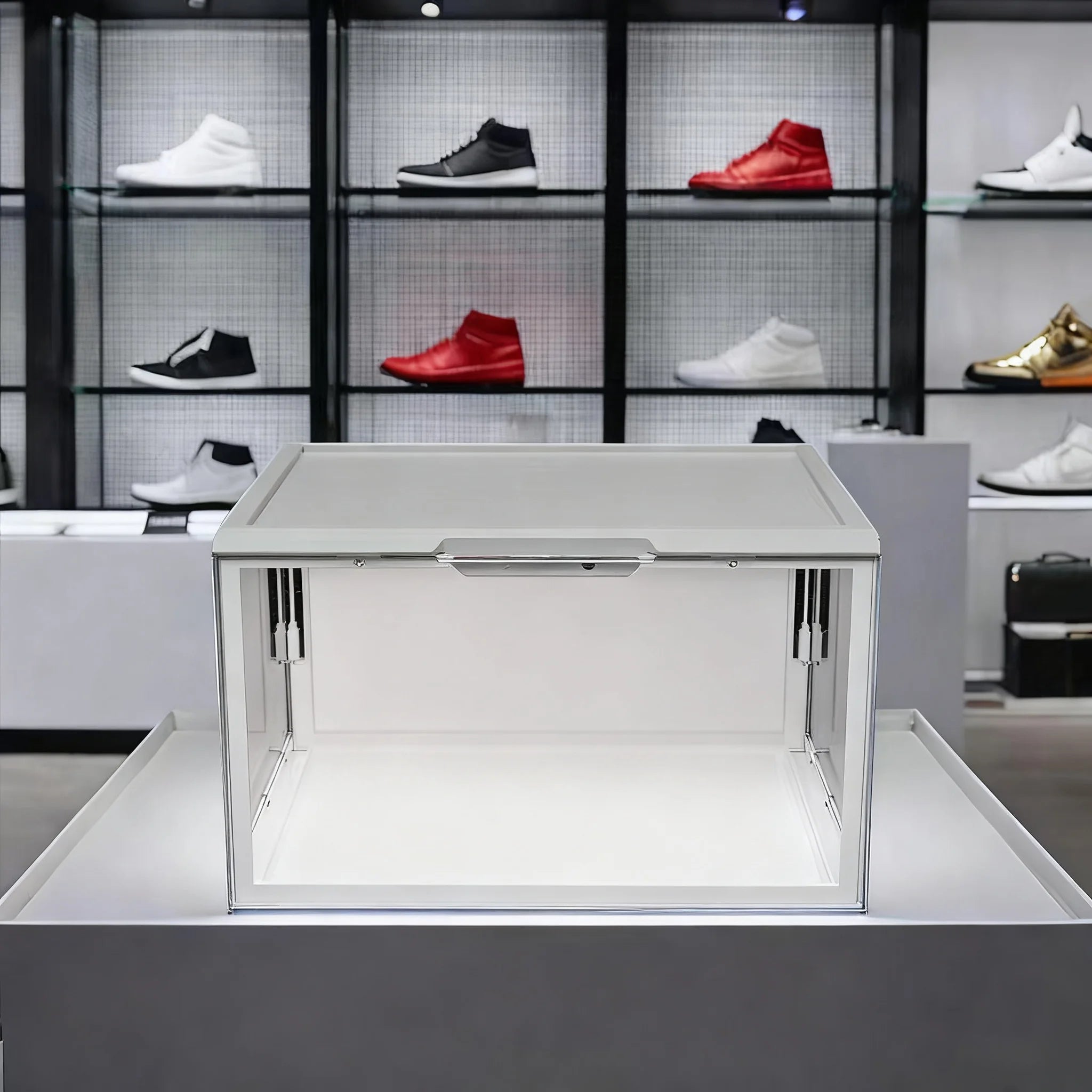 Clear Acrylic Shoe Box with LED Lights Magnetic Transparent Plastic Open Side Stackable Lid