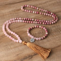 Religious Mala Necklaces for Women Yoga Healing Meditation Handmade Natural Stone Rose Quartz Rhodochrosite B Eaded Necklace