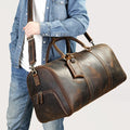 Leather Duffel Bag Vintage Cross Body Travel Bag with Shoes Compartment