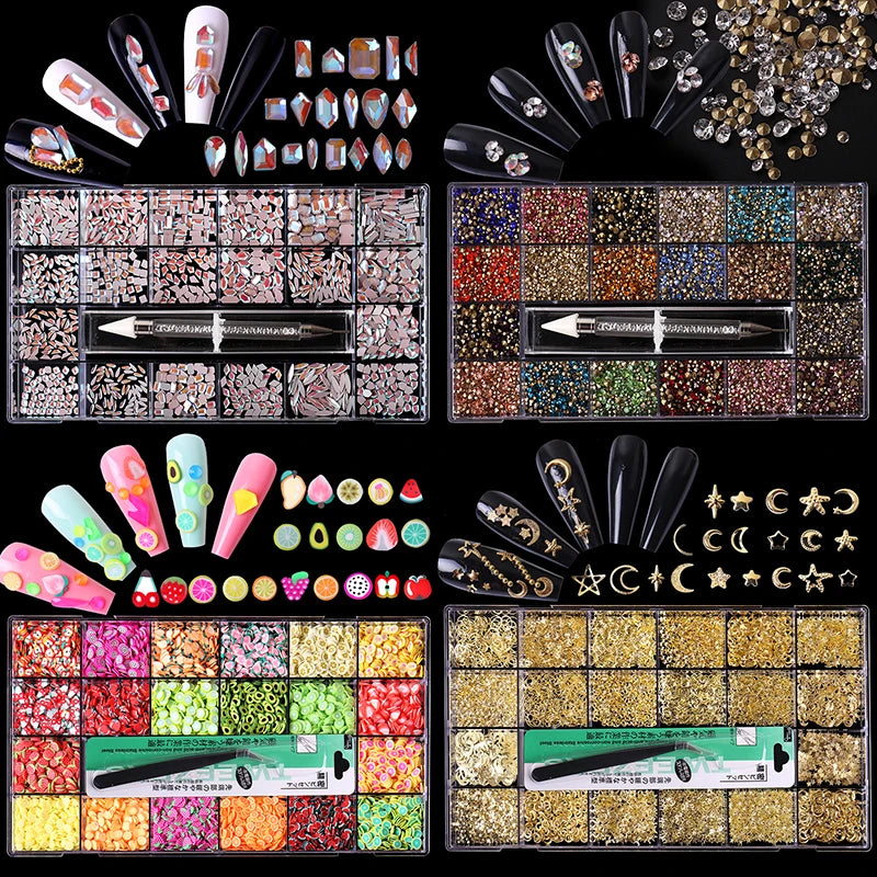 Hot Selling 2880pcs 21 Grid AB Crystals Stone Kit Multi Shape Glass Nail Diamonds Nail Rhinestones for Nails