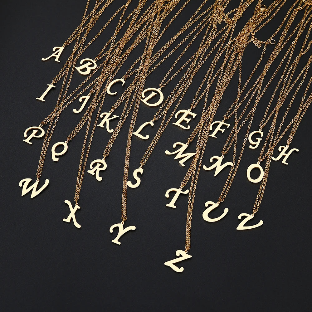 High Quality 18K Gold PVD Plating Custom  Initial Letter A-Z Big Alphabet Pendant Personalized Necklace Stainless Steel Jewelry