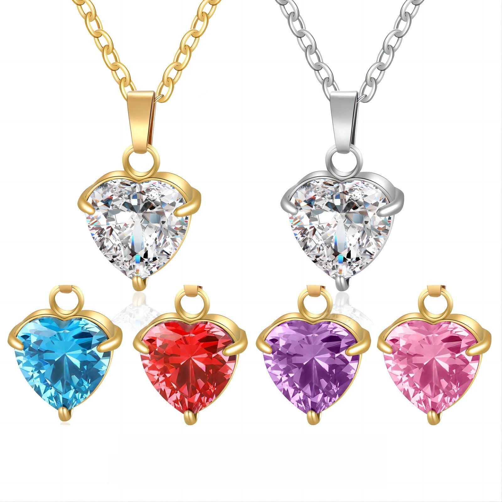 Love Heart Diamond 18k Gold Plated Stainless Steel 8MM 3A Zircon Heart Pendant Necklace Wholesale