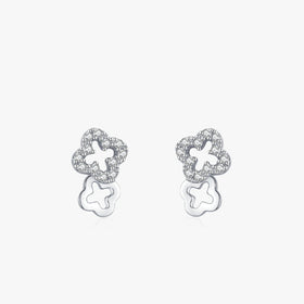 Ailmay Exquisite Lucky Clover Stud Earrings 925 Sterling Silver Clear Cz Earrings for Women Wedding Statement Fine Jewelry