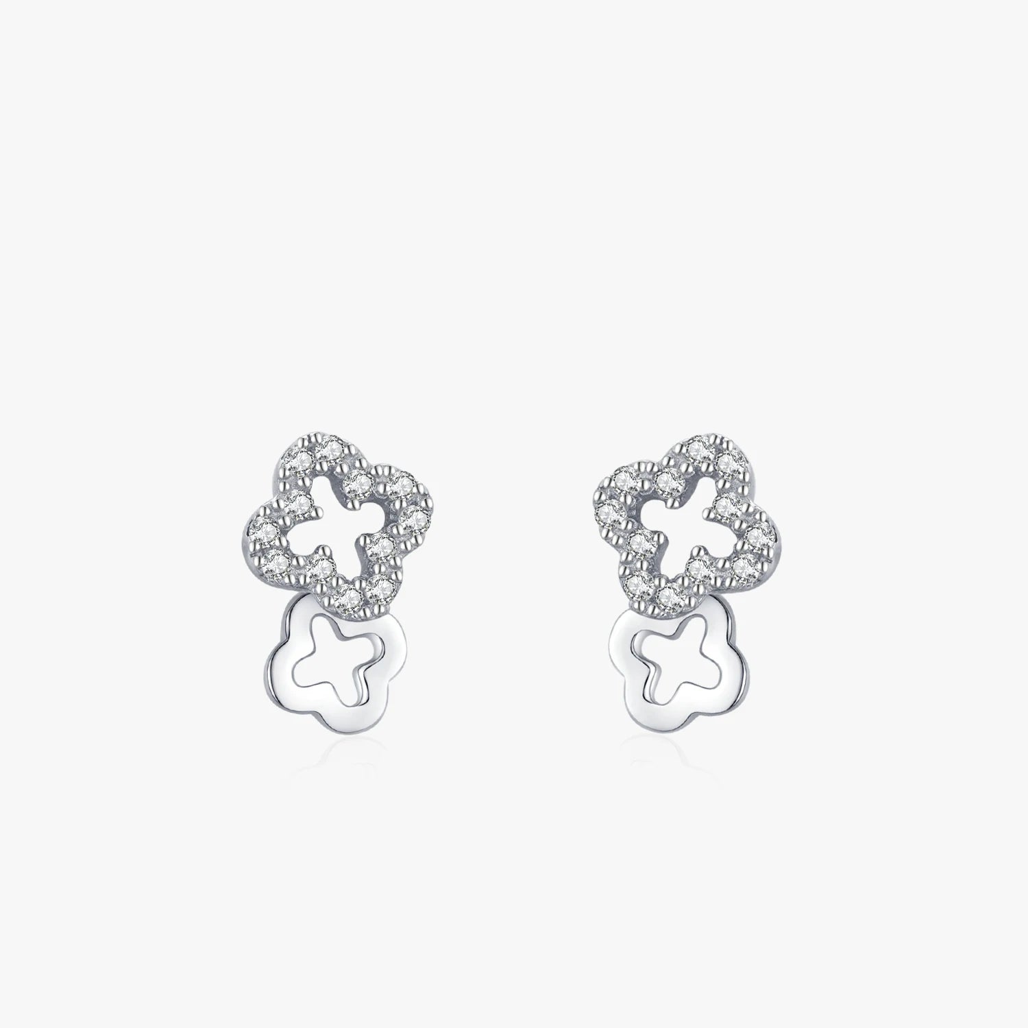 Ailmay Exquisite Lucky Clover Stud Earrings 925 Sterling Silver Clear Cz Earrings for Women Wedding Statement Fine Jewelry
