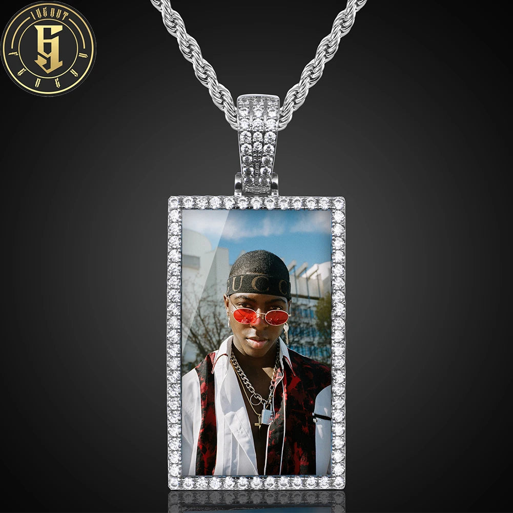 Spot Delivery Hip Hop Jewelry 25mm Copper Iced Out Zircon Diamond Custom Memory Luxury Square Photo Pendant