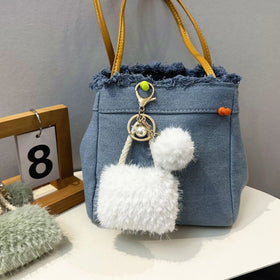 Pearl Pom Pom Pendant Backpack Hanging Plush Keychains Pompom Handbags Shape Wallet Charm Key Chains