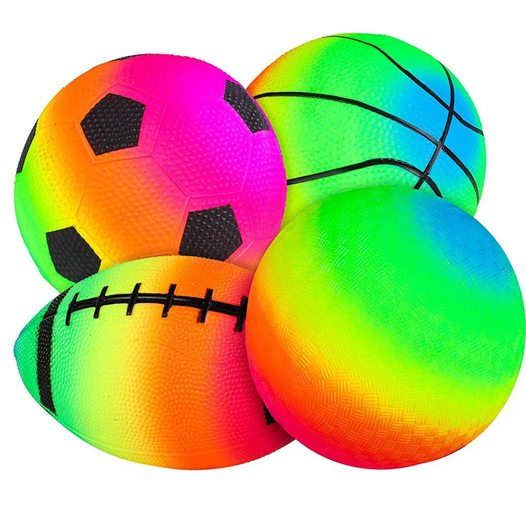 Luxury Custom Children's Outdoor Playground 15cm 6-Inch Rainbow Racket Ball Inflatable PVC Football Ball Toy