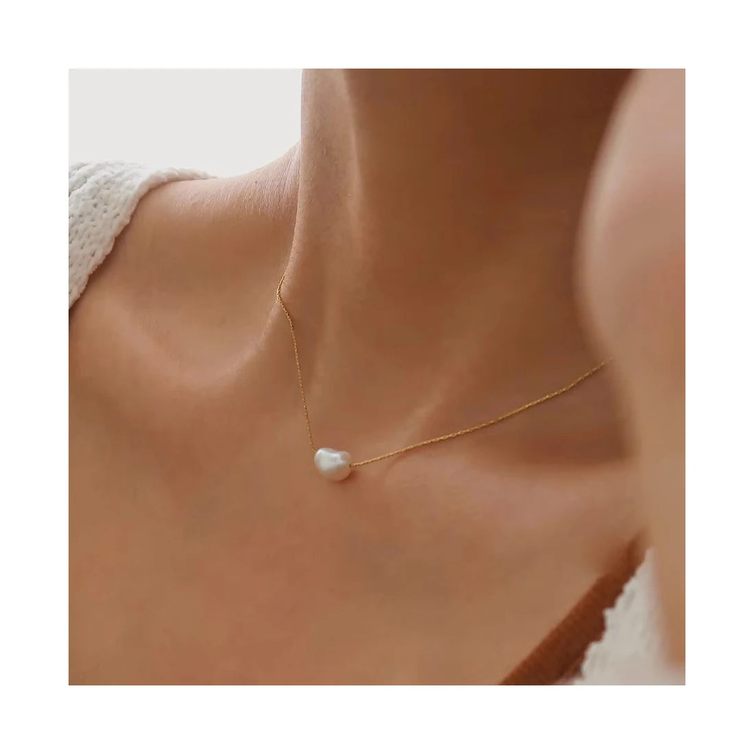 Minimalist Pearl Choker Necklace Women Dainty 18k Gold Plated Stainless Steel Beaded Necklace Jewelry Gift for Mom