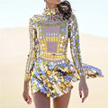 Sexy Gold Sequins Bodysuit a Line Skirt Birthday Prom Dress Women Stage Performance Dance Costume Sexy Club Dress