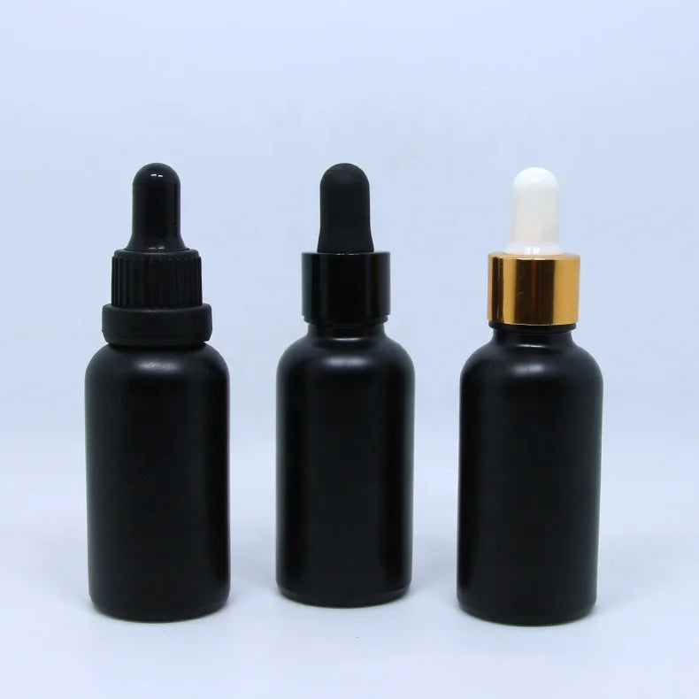 30ml Frosted Matte Black Glass Roll-on Bottle with Aluminum Cover Essential Oil Simple Style Screw Cap Sealing