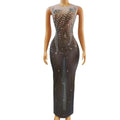 2023 Elegant Transparent Crystal Sequin Long Gown Cocktail Club Dress Lady Birthday Party Bodycon Dress Women Evening Dresses