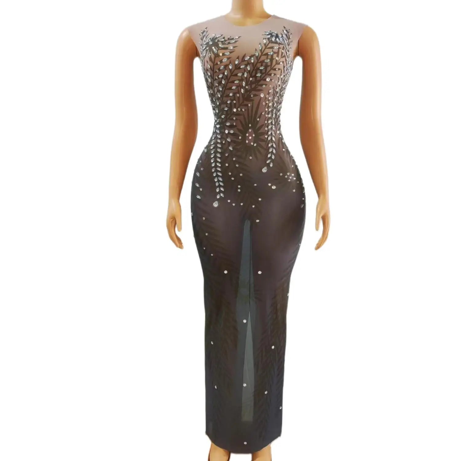 2023 Elegant Transparent Crystal Sequin Long Gown Cocktail Club Dress Lady Birthday Party Bodycon Dress Women Evening Dresses