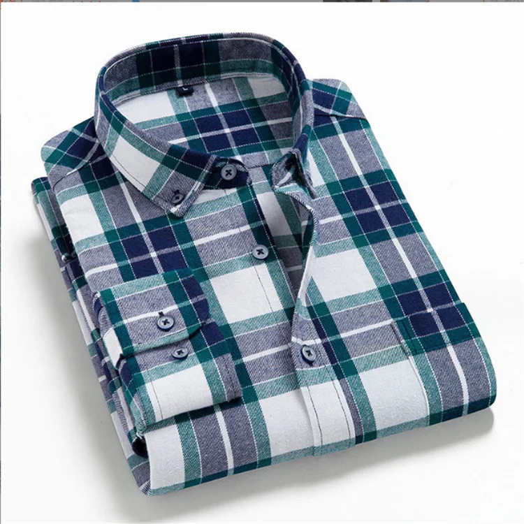 Manufacturers Wholesale Men's Wool 100% Cotton Plaid Shirt Male Korean Casual Loose Long-sleeved Casual Shirt