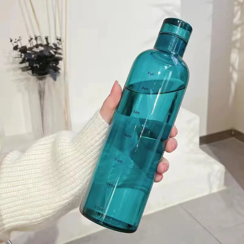 500ml 750ml Wholesale Cylinder Reusable High Borosilicate Glass Water Bottle for Drinking Glass Water Bottle with Time Marker