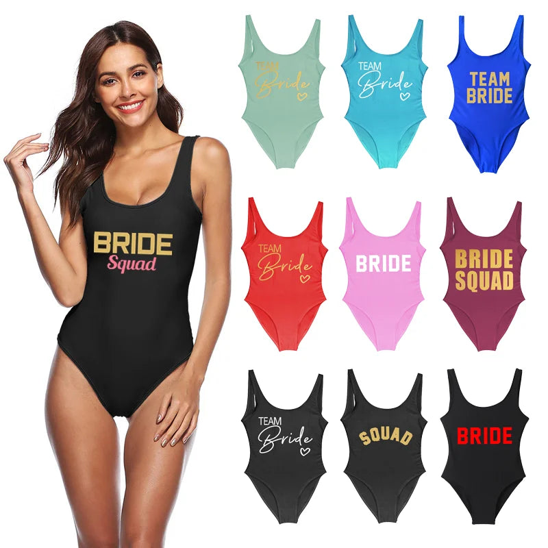 One Pieces Bikini Custom Bride Swimwear Women Bathing Suit Letter Print Hen Party Swimsuit