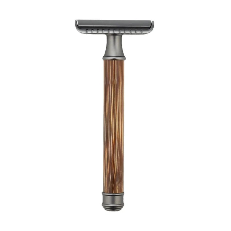 Double Edge Safety Razor Long Natural Bamboo Handle Eco-Friendly Wood Razor Sustainable and for Men and Women