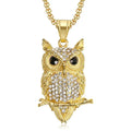 18K Gold Plated Stainless Steel Owl Pendant with Diamond Fine Jewelry Necklace Accessories for Wedding Engagement Hip Hop Style