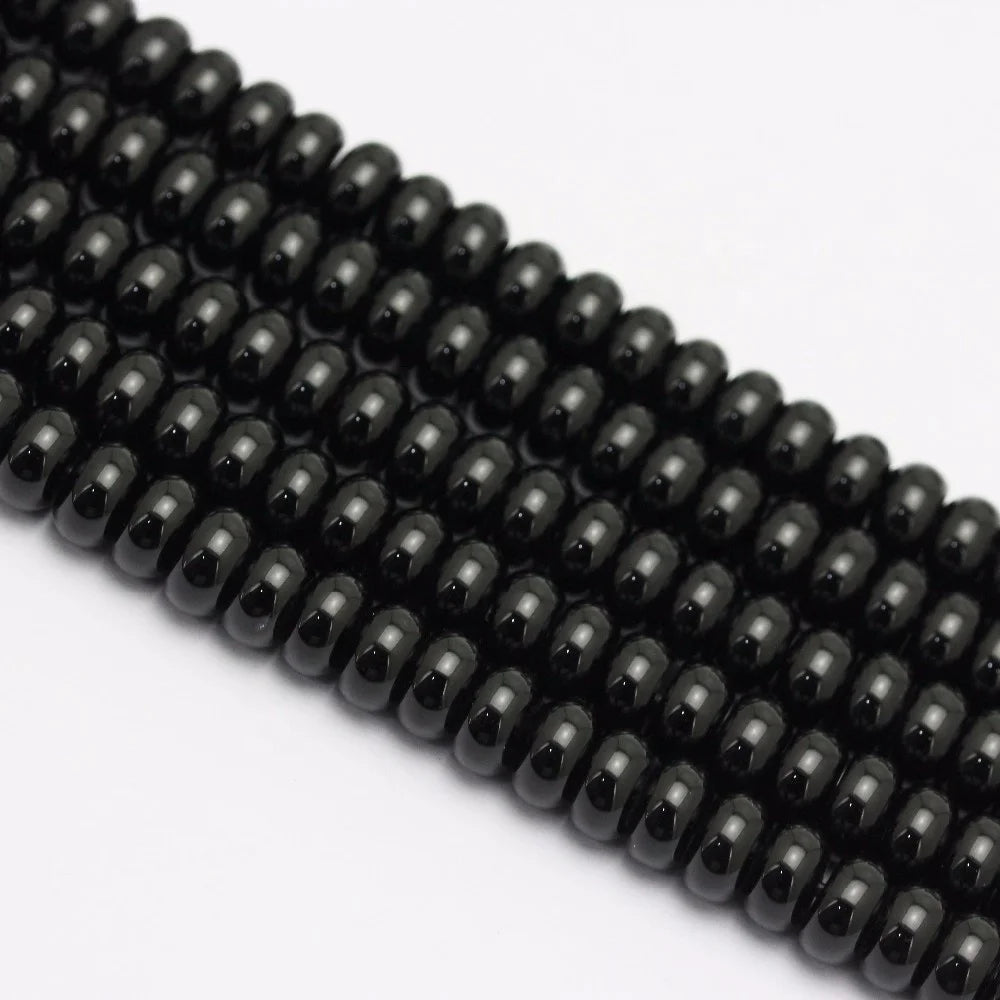 Loose Bulk Natural 2.0mm Big Hole Rondelle Black Onyx Gemstone Stone Beads for Jewelry Making 5x8mm 6x10mm 8 Inch Per Strand