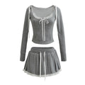 Guangzhou Auyan New Korean Lace Patchwork Slim-fit Hooded Top + Elastic Waist Pleated Skirt Pants MegaBDM