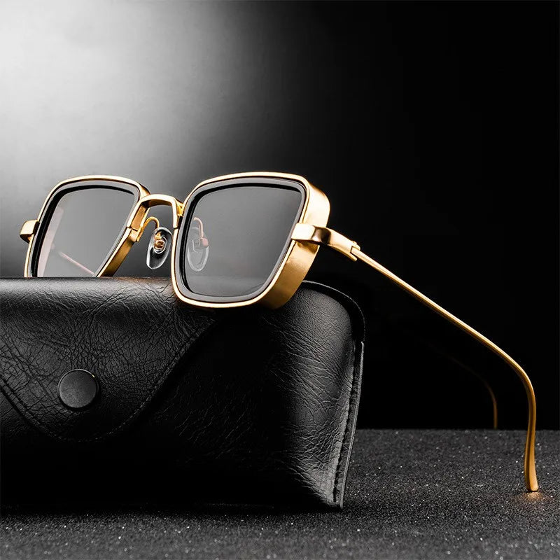 2023 New Sunglasses Men's Retro Thick Frame Sunglasses Custom Logo Edge Metal Square Frame Trend Sunglasses