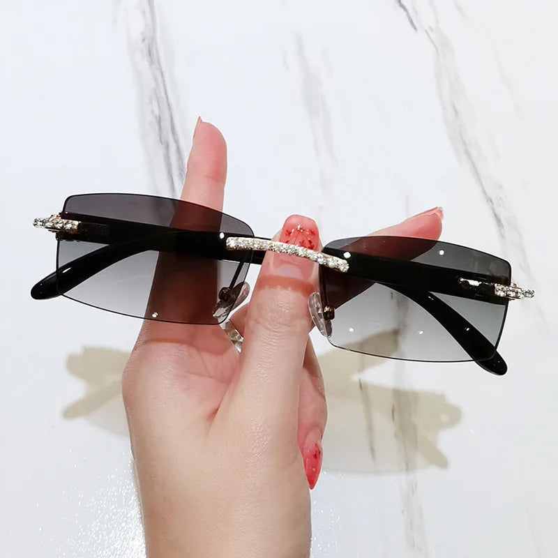 Vintage Leopard Gradient Gold Rimless PC Sunglasses for Women Men Retro Luxury Frame with Custom Logo