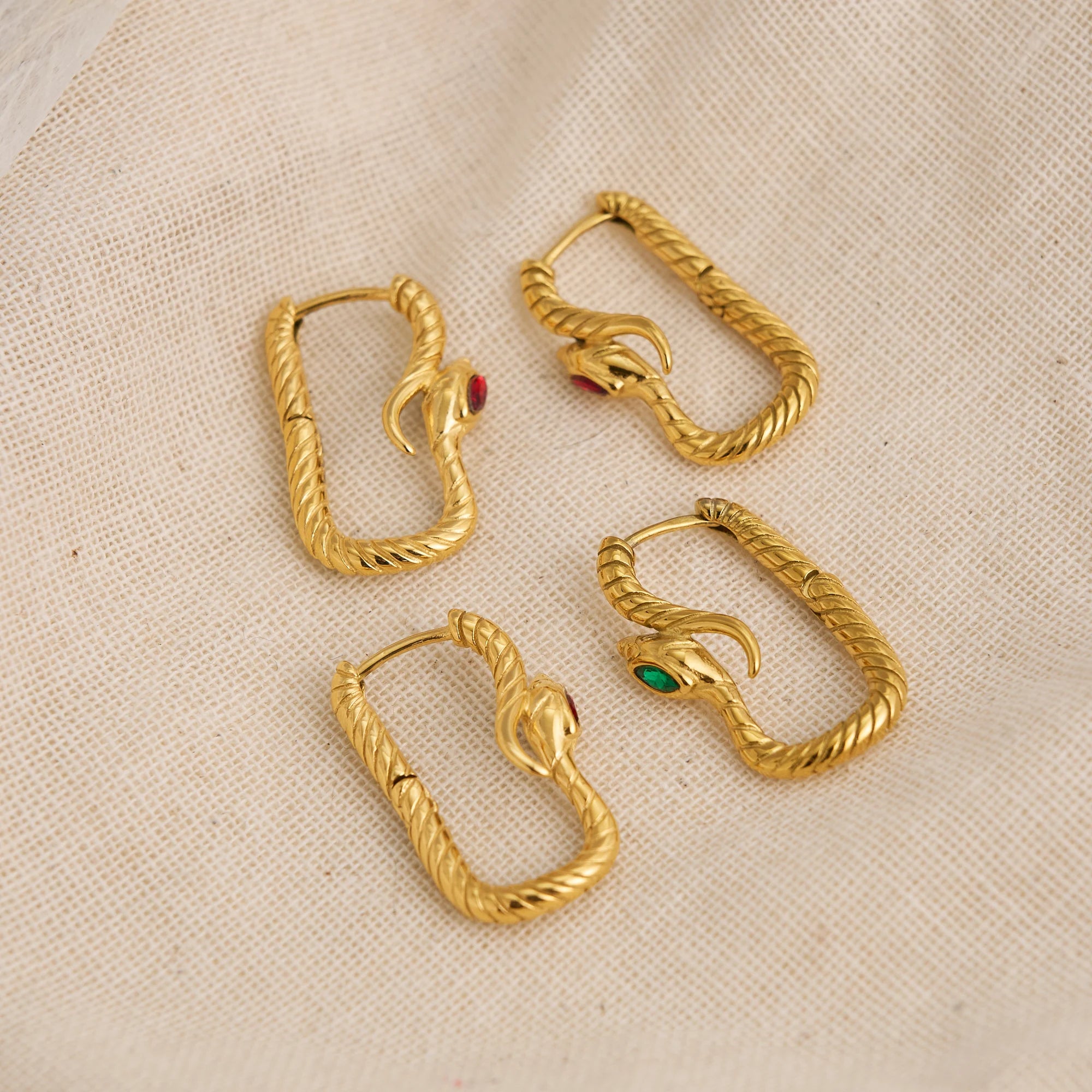 NEW VINTAGE SNAKE DRAGON THREAD RED ZIRCON HIGGIE EARRINGS 2025 Dazan 18k Gold Plated Hypoallergenic Stainless Steel Jewelry