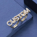 Hip Hop Jewelry Iced Out customized name Adjustable ring Zircon Stone letter women 2 Finger ring